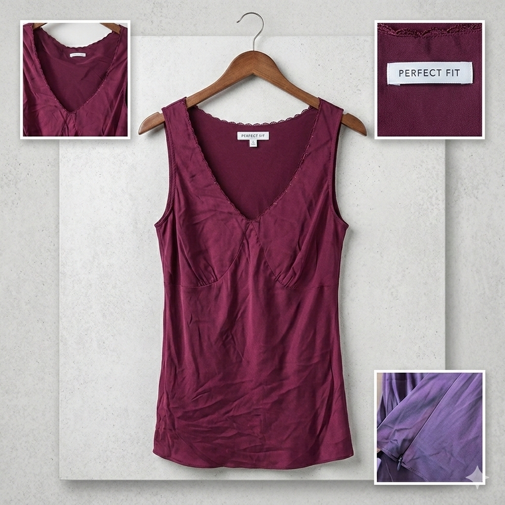 Wilfred Aritzia 100% Silk V-Neck Sleeveless Blouse in Berry